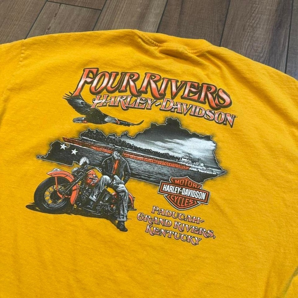 Vintage Harley Davidson Yellow T Shirt Men's XL Four River Paducah Grand Rivers